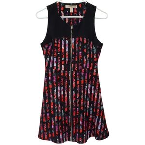 🟢2440 Forever 21 Sleeveless Floral Stripe Zip Mini Dress Black Red Size XS